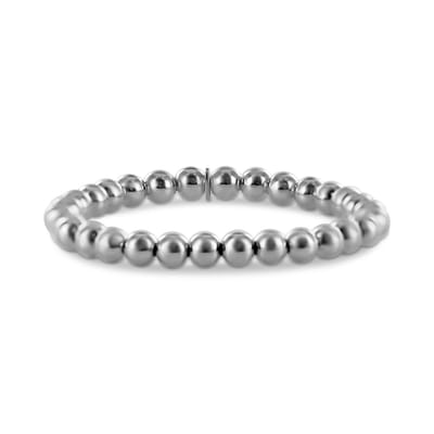 New Bling 9SIL-23256 Zilveren Armband Bolletjes 6mm - 16cm - Rekbaar - Rhodium - Zilver
