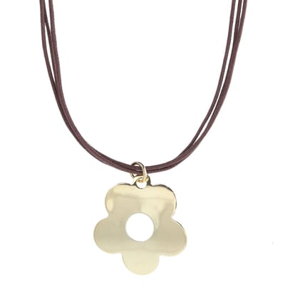 Behave - Ketting Dames - Retro Bloemstijl - Goudkleur Hanger - 40 cm – Waxkoord – Bloem Hanger