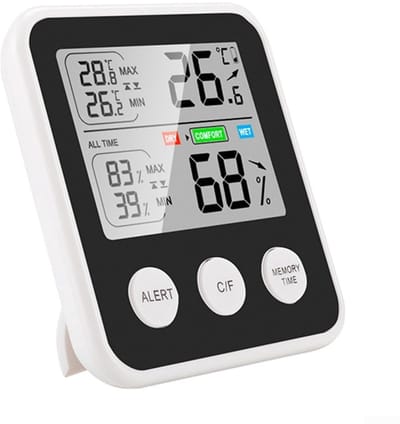 Digitale Thermo-hygrometer - Klimaatmeter Binnen - Binnenklimaat Monitoren - Met Alarmfunctie - 5x2x9 cm - Zwart