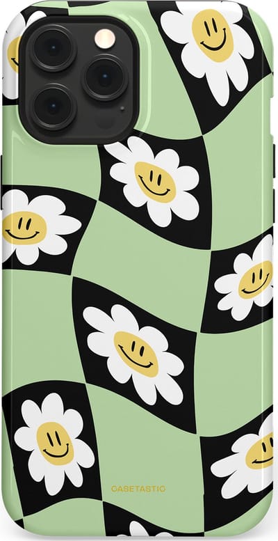 Casetastic hoesje geschikt voor Apple iPhone 12 Pro Max - MagSafe - Dubbellaagse bescherming - Golvende madeliefjes - Fashion Case - Mintgroen Zwart Wit Beige