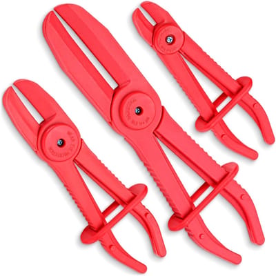 3-delige slangklemtangset (15 cm, 18 cm en 25 cm), afknijptang met borgring voor flexibele slangen - rem-, radiateur- en gasleidingen