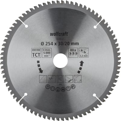 wolfcraft - Zaagblad 254x30mm voor Afkortzaag - 80 Tanden - Verstekzaag - Serie lila - 6543000