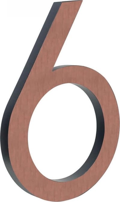 Koper huisnummer nr. 6 - Hoogte: 15 cm - Huisnummer Koper - Brons huisnummer - Huisnummer Brons - Aluminium huisnummer