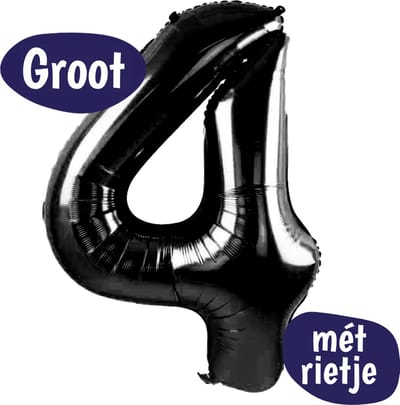 Cijfer Ballonnen - Ballon Cijfer 4 - 70cm Zwart - Folie - Opblaas Cijfers - Verjaardag - 4 jaar, 40 jaar - Versiering