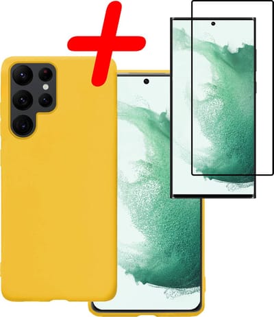 Hoesje Met Screenprotector - Geschikt voor Samsung Galaxy S22 Ultra - Sterk & Shockproof - Back Cover - Siliconen Case - Telefoon Hoes - Geel