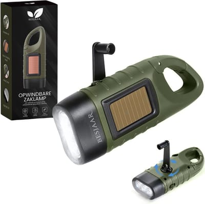 Besjaar Opwindbare Zaklamp – Dynamo Oplaadbaar zonder Batterijen – Knijpkat – zaklamp noodpakket – Noodverlichting