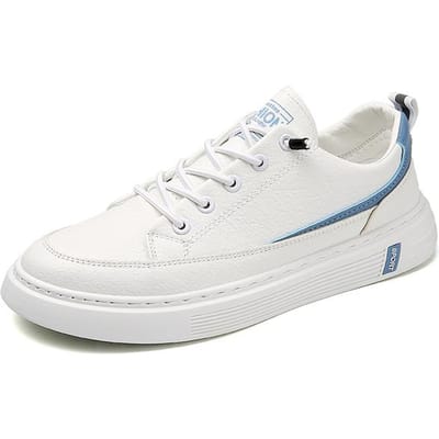 Chaussures Décontractées Blanches pour Homme de Haute Qualité Confortables en Cuir Respirantes Légères Baskets pour Homme Marche en Extérieur Antidérapantes Chaussures pour Homme 42 white