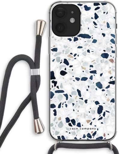 Case Company® - Hoesje met koord geschikt voor iPhone 12 hoesje met Koord - Terrazzo N°1 - Telefoonhoesje met Zwart Koord - Bescherming aan alle Kanten en Over de Schermrand