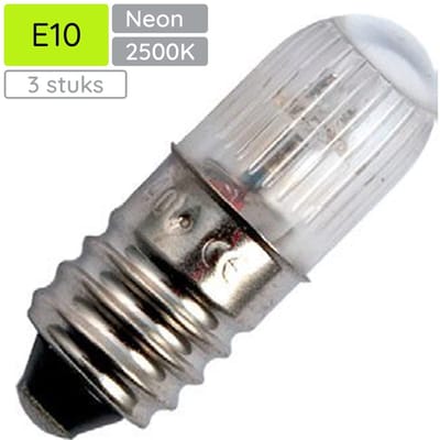 Miniatuur Signaallamp E10 230V - 3 stuks - T10 Neonlamp Ø10mm - 28mm - 2500K - Dimbaar - Rood