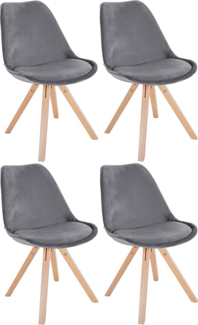 CLP Sofia Set van 4 Eetkamerstoelen - Zonder armleuning - Velvet - Fluweel - grijs natura (vierkant)