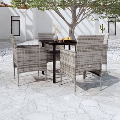 vidaXL - 5-delige - Tuinset - met - kussens - grijs - en - zwart