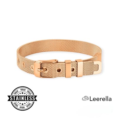 Leerella Trendy Roestvrij Stalen Rosé Riemarmbanden - Dames en Heren - Stijlvolle Accessoires – Moederdag - Valentijnsdag en Verjaardagen - 10mm Breed, 21cm Lang