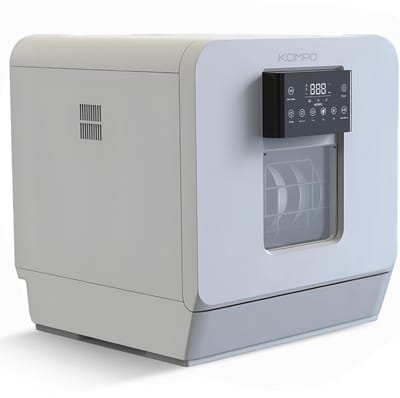 Kompo K02 - Mini Vaatwasser – 4 Couverts – Waterreservoir & Kraanaansluiting – Ingebouwde Ontkalker / Waterontharder – Energiezuinig – Stil – 5 Programma’s – Vrijstaand – Tafelmodel – Wit