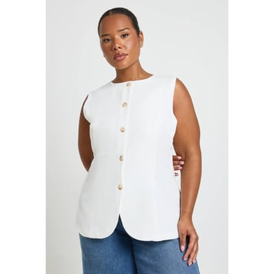 boohoo Dames Plus Lange Gilet Met Getailleerde Taille | Ivoor | Maat: 44