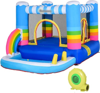 ECTEATOY® Opblaasbaar Springkasteel voor Kinderen met Trampoline en Zwembad - Inclusief Luchtpomp - 290x200x155 cm - Meerkleurig