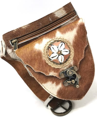 Leren Heuptas met Vintage Haakje en Ornament zwart - (B x H x D) ca. 14,5cm x 22,5cm x 5 cm
