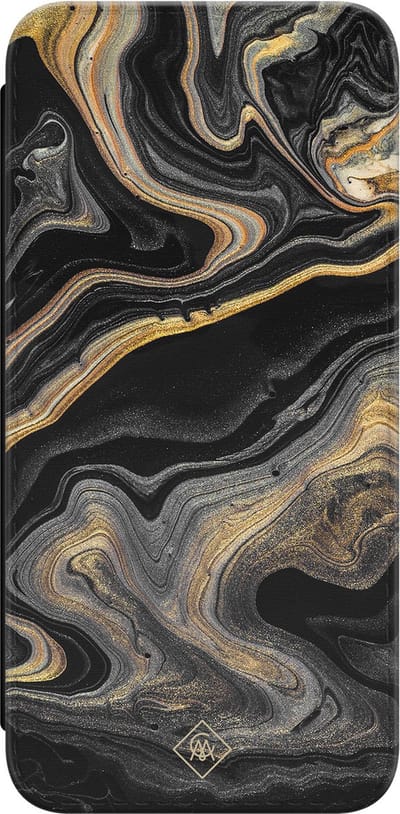 Casimoda® bookcase - Geschikt voor Samsung Galaxy A55 - Hoesje met pasjeshouder - Marbling - Zwart - Kunstleer
