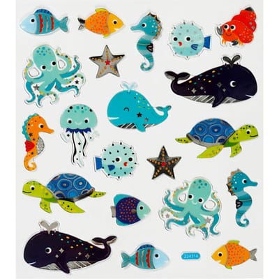 Stickers Zeedieren - Kinder Stickers - DIY Creatieve Plakstickers - Zelfklevende Stickervellen Met Zeedieren Thema - Knutselstickers & Hobbydecoratie - 15x16,5 cm