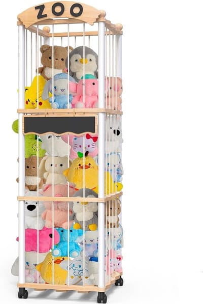 Knuffel Opberger - Speelgoed Opslag - Kinderkamer Organisatie - Met Rem Wielen - 132 x 42 x 42 cm