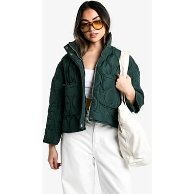 boohoo Dames Quilt Detail Gevulde Jas | Green | Maat: 8