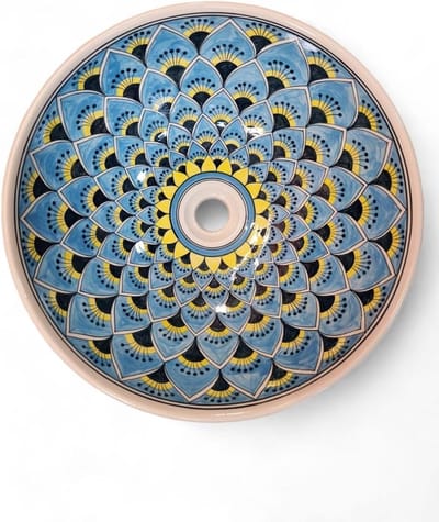 Keramische Wastafel - Waskom Badkamer - Badkamer Decoratie - Handbeschilderd Motief Pauw - 41.5 cm Diameter - Variant 3