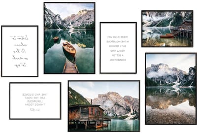 Poster Set - Wanddecoratie Set - Woonkamer Inrichten - 400 g/m² Dik Papier - 3x A3 4x A4 - Blauwgroen