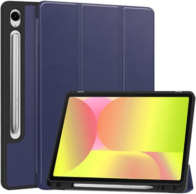 Hoes - Geschikt voor Samsung Galaxy Tab S10 FE Plus - Dun & Stevig - Trifold Bookcase - Hard Cover Case - Met Uitsparing Geschikt voor S Pen - Hardcover Book - Tablet Hoesje - Donkerblauw