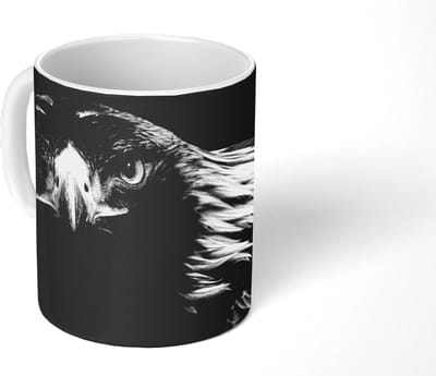 Mok - Koffiemok - Buizerd - Vogel - Dieren - Zwart - Wit - Mokken - 350 ML - Beker - Koffiemokken - Theemok