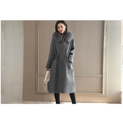 Herfst en Winter 2 Verdikte Wollen Damesjas Verlengde Truikraag Jas 3XL gray