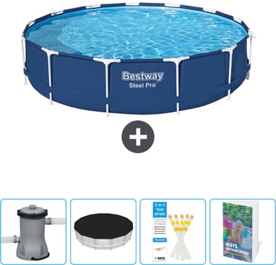 Bestway Rond Steel Pro Zwembad - 396 x 84 cm - Blauw - Inclusief Pomp Afdekzeil - Testrips - Zwembadgids