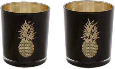 Cosy @ Home Theelichtglas Ananas Zwart-goud 8.5x10cm