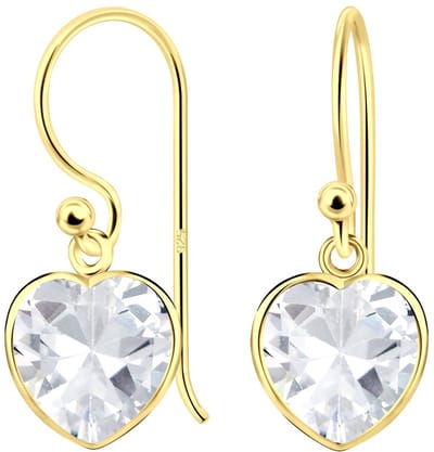 Joy|S - Zilveren hartje oorbellen - oorhangers - zirkonia hart 8 mm - gold plated