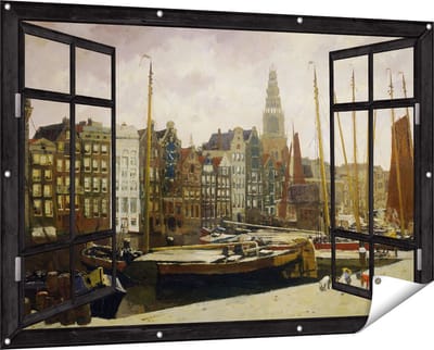 Gards Tuinposter Doorkijk Het Damrak in Amsterdam - George Hendrik Breitner - 150x100 cm - Tuindoek - Tuindecoratie - Wanddecoratie buiten - Tuinschilderij