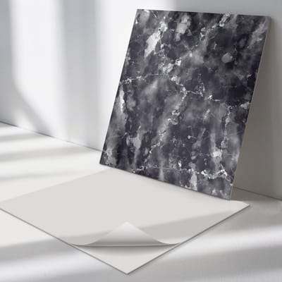 Wallfluent Vinyl Tegels - Marmerpatroon met Aderen Zelfklevende PVC Tegels - 30 cm x 30 cm - Zwart Vinyl Tegels - Set van 9 - Vierkant PVC Tegels - Texturen Plaktegels - Vinyl Vloer Tegels - Plaktegels Keuken en Badkamer