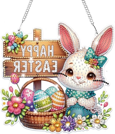 5D Paas Diamant Schilderen Hang Ornament, Konijn, Creatieve Knutselset voor Kinderen en Volwassenen, Perfect als Cadeau voor Meisjes van 7 tot 11 Jaar, Paasdecoratie en Hobbyproject