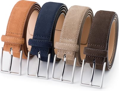 DTCH.FIT Herenriem Suède Bobby - Riem Cognac, Blauw, Taupe & Donkerbruin - Pantalon & Jeans Broekriem - Riemmaat 105cm - Totale lengte 120cm - 4 Stuks