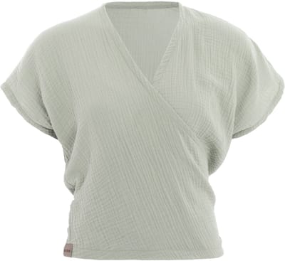 Knit Factory Dani Dames Wikkeltop - Mousseline Top - Duurzame Damestop van 100% Ecologisch Katoen - Op 2 manieren te dragen - Olive Mist - 36/42