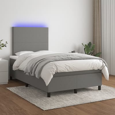 vidaXL - Boxspring - met - matras - en - LED - stof - donkergrijs - 120x200 - cm