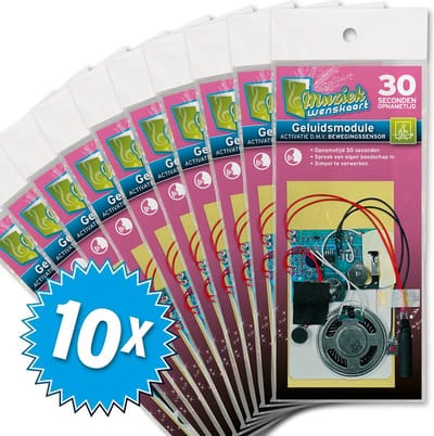 10x Geluidsmodule 30 sec. - geactiveerd door bewegingssensor - zelf opneembaar - spreek je eigen boodschap in - simpel te verwerken