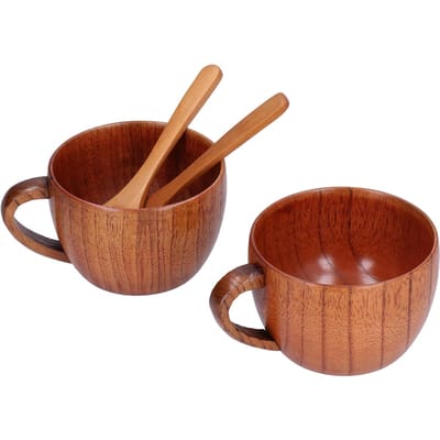 Houten Bierpul Handgemaakt Antiek Melk Koffiekopje met Lepel voor Verjaardagscadeau Huisbar brown