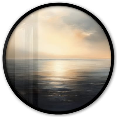 Poster in lijst Rond - Fotolijst 40x40 cm - Posters - Zon - Horizon - Zee - Ronde posterlijst zwart - Decoratie - Wanddecoratie woonkamer - Muurdecoratie slaapkamer