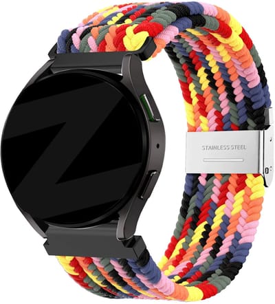 Bandz Hoogwaardig gevlochten bandje met klemsluiting geschikt voor Garmin Vivoactive 6 / 5 / 3 / Vivomove / 3 / HR / Style / Luxe / Sport / Trend / Forerunner 645 / 570 / 245 / 170 / 165 / 70 / 55 / Venu / SQ / SQ2 / 2 Plus - Kleurrijk