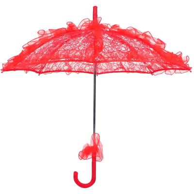 Paraplu voor bruidspaar, uniek opvouwbaar, kantstof parasol, paraplu-prestatie-accessoires rood