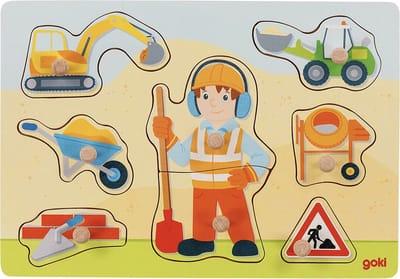 Goki Wooden Stud Puzzle Construction Worker 8 pcs Hout