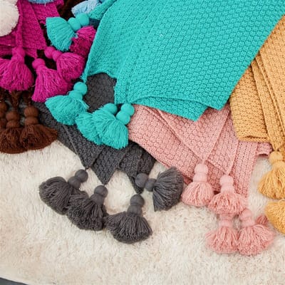 Gebreide Deken for Sofa Shawl Macrame Tassel Pompom Gebreide bedsprei-deken Zachte deken (Color : Coffee, Size : 80x100cm)