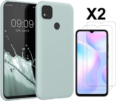Hoesje geschikt voor Xiaomi Redmi 10A/9C Hoesje siliconen Mint Groen zacht siliconen hoesje TPU backcover - met Redmi 10A/9C Screenprotector - 2 stuks