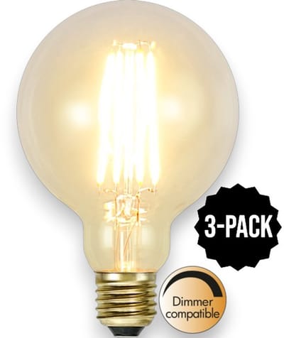 3-Pack | G95 bol - E27 - 3.6W - Super Warm Wit <2200K - Dimbaar - Filament - Helder