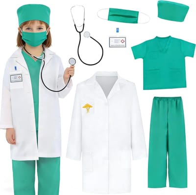 Dokterskostuum met Dokterskoffer, Doktersjas met ID-kaart, Stethoscoop en Speelaccessoires voor Kinderen van 6-10 Jaar, Perfect voor Carnaval en Verkleedpartijen