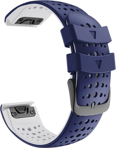 Siliconen bandje - geschikt voor Garmin Fenix 5 / 5 Plus / 6 / 6 Pro / 7 / 7 Pro / 8 (47 mm) / E (47 mm) / Epix (Pro) (2) 47 mm / Quatix 5 / 6 / 7 / 7 Pro / Approach S60 / S62 / S70 47 mm / MARQ / D2 Delta / D2 Mach 1 / Descent G1 - blauw-wit