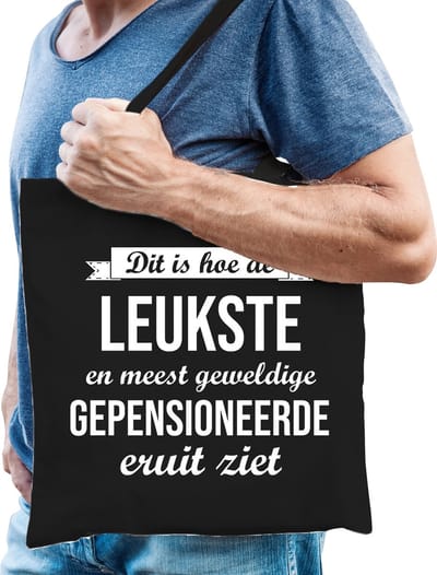 Bellatio Decorations Pensioen cadeau tas - Leukste Gepensioneerde - zwart - VUT - tote bag/shopper